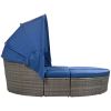 GO Outdoor rattan daybed sunbed with Retractable Canopy Wicker Furniture, Round Outdoor Sectional Sofa Set