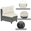 8-pieces Outdoor Wicker Round Sofa Set, Half-Moon Sectional Sets All Weather, Curved Sofa Set With Rectangular Coffee Table