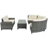 8-pieces Outdoor Wicker Round Sofa Set, Half-Moon Sectional Sets All Weather, Curved Sofa Set With Rectangular Coffee Table