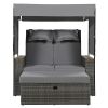 TREXM 2-Piece Rattan Outdoor Patio Bench Lounge Roof Set, Effective UV Protection Fabric & Waterproof Cushions and Adjustable Backrest for Garden
