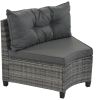 8-pieces Outdoor Wicker Round Sofa Set, Half-Moon Sectional Sets All Weather, Curved Sofa Set With Rectangular Coffee Table